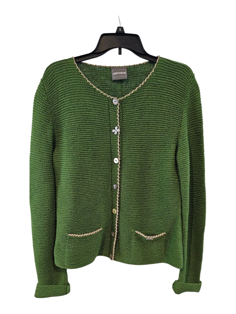 Geiger Austria Size 44 Green Cardigan Sweater Cotton Linen
